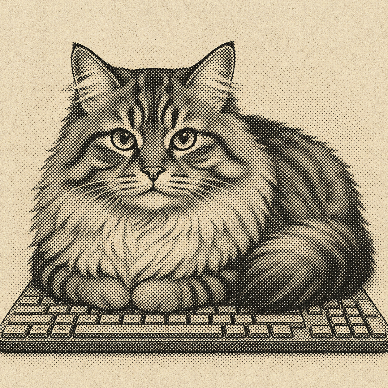 Front-page newsprint photo of Harley, the golden-brown tabby mascot, on duty.