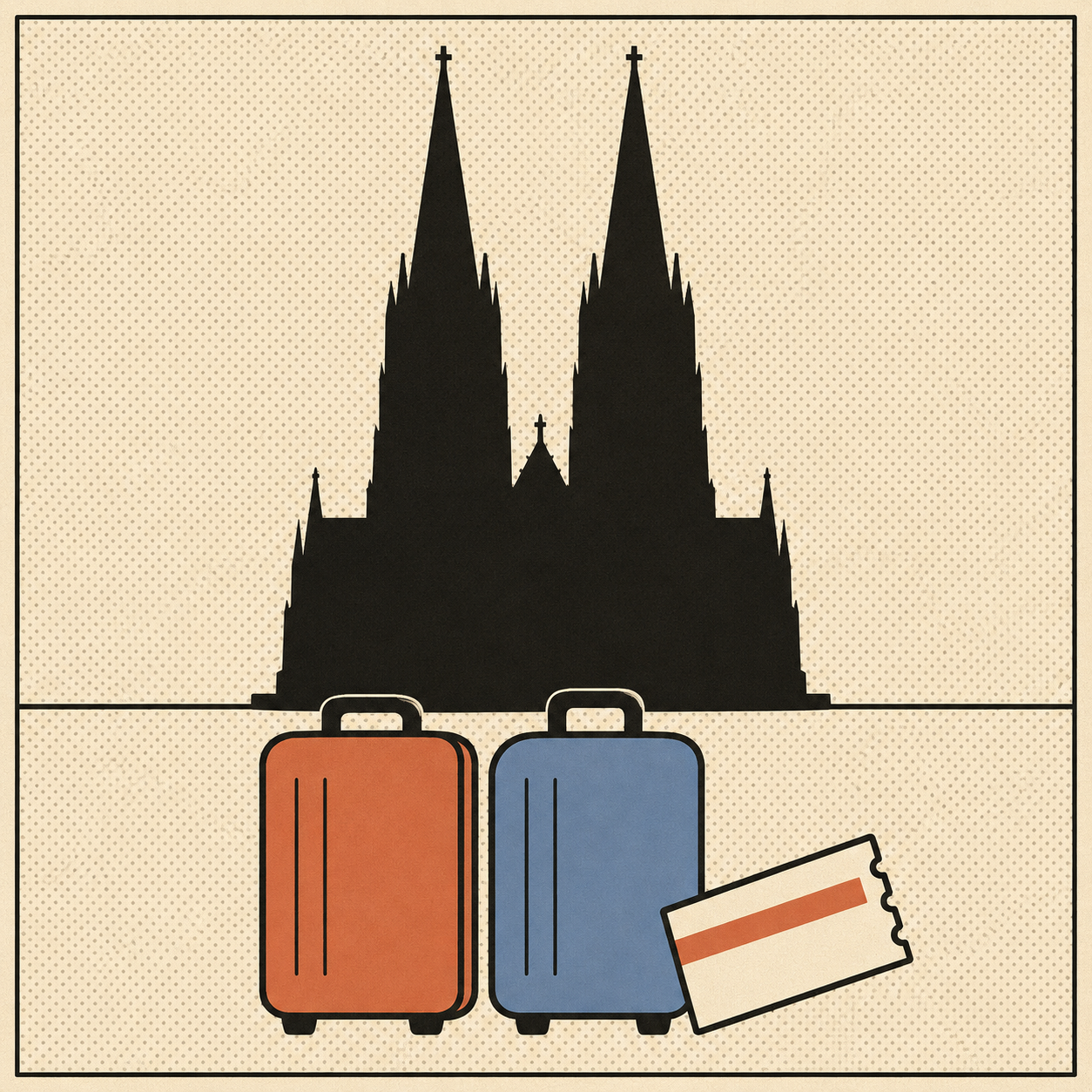 A young developer arriving in Cologne with two suitcases.